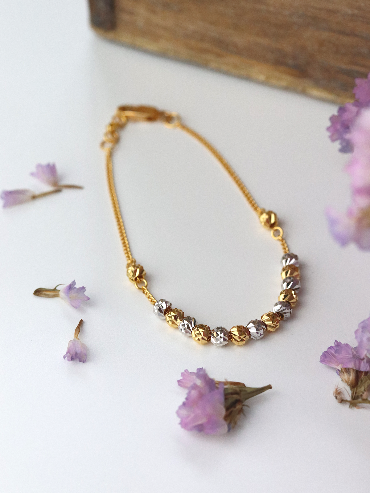 Half Pave Duotone Peppercorn Bracelet