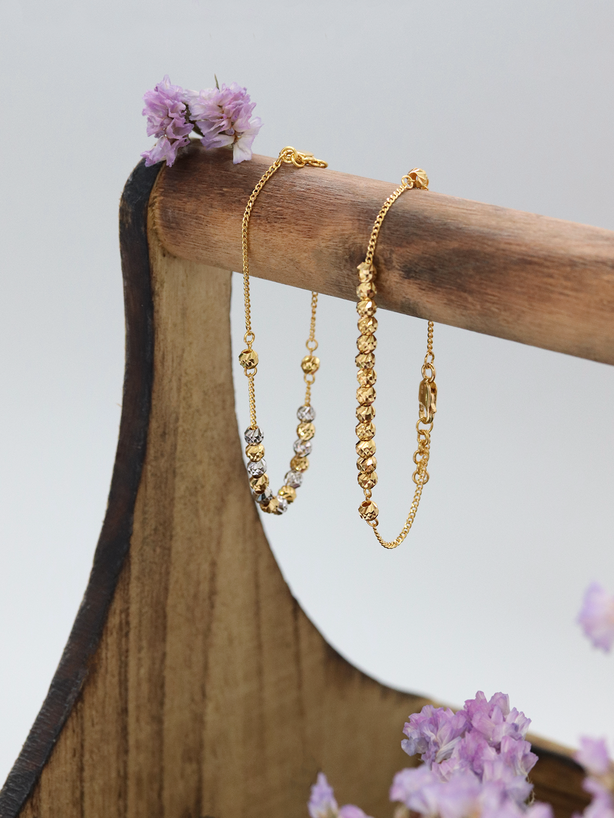 Half Pave Duotone Peppercorn Bracelet